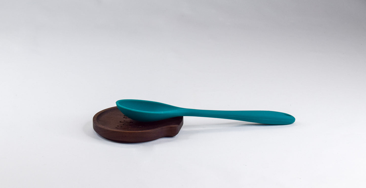 Dark walnut wood spoon rest, handmade in Georgia.