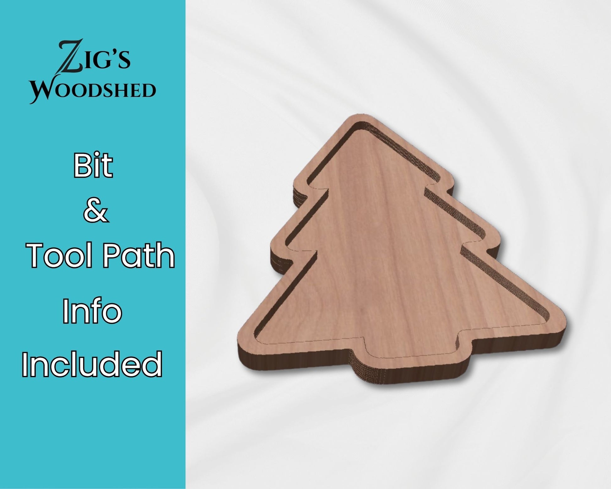 Digital download for Christmas Tree Tray to be cut on a CNC machine.  Bit & tool path recommendations included.