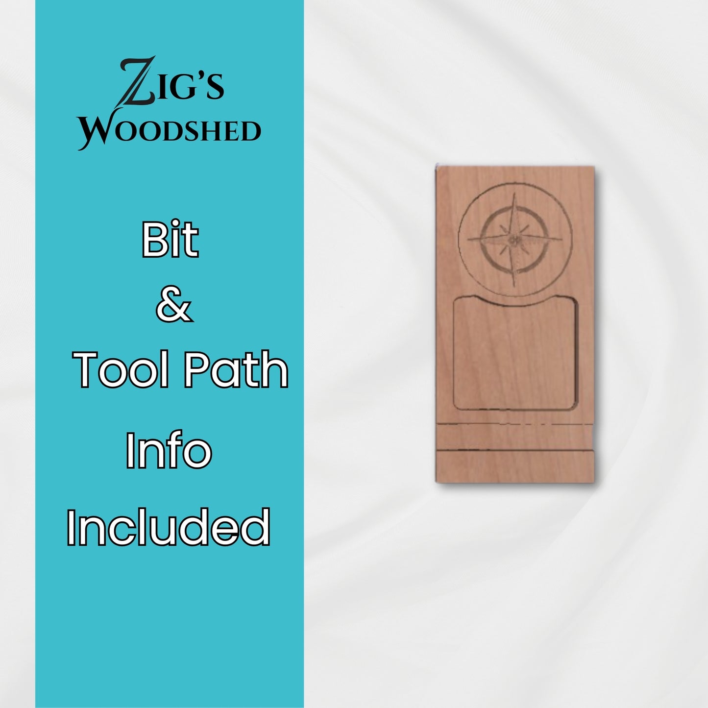Digital cigar tray CNC file with engraved compass design and carved pocket shown in wood, available as SVG, DXF, PDF, EPS, and AI download.