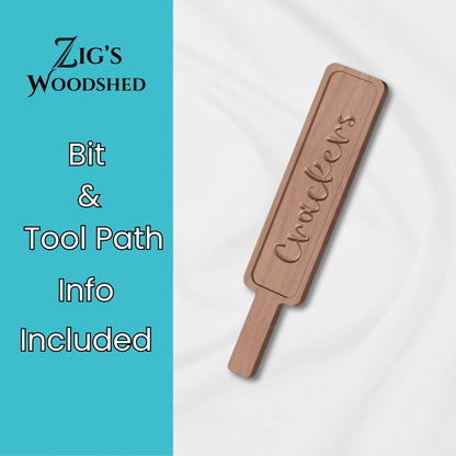 Digital download for Cracker Tray to be cut on a CNC machine.  Tray is engraved with the word "crackers." Bit & tool path recommendations included.