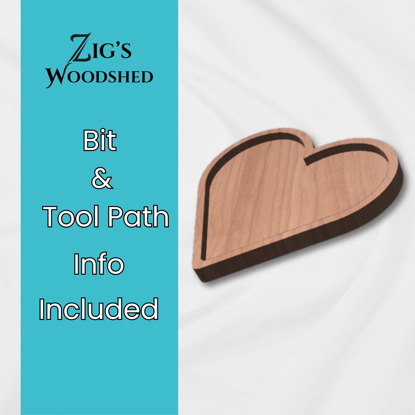 Digital download of wooden heart tray shown made with wood on a white background.  Bit and tool path recommendations included.