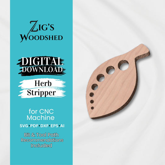 Digital rendering of a wooden herb stripper.  Digital CNC file for purchase.  Includes bit and tool path recommendations.