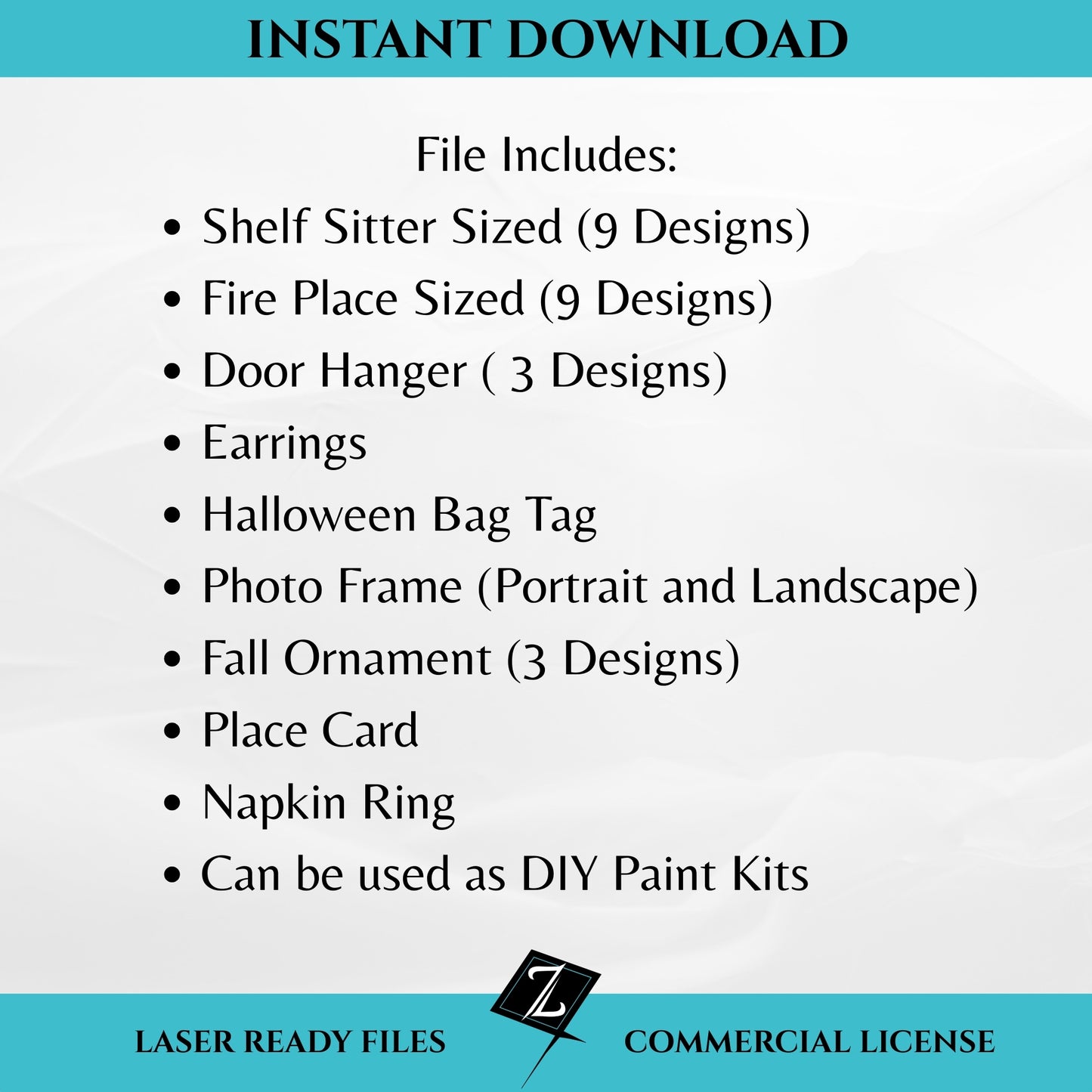 Pumpkin Mega Bundle digital laser files includes items such as shelf sitter pumpkins, fireplace sized pumpkins, door hangers, earrings, bag tag, photo frames, fall ornaments, place cards, napkin rings, and DIY paint kit options. Instant download with commercial license.