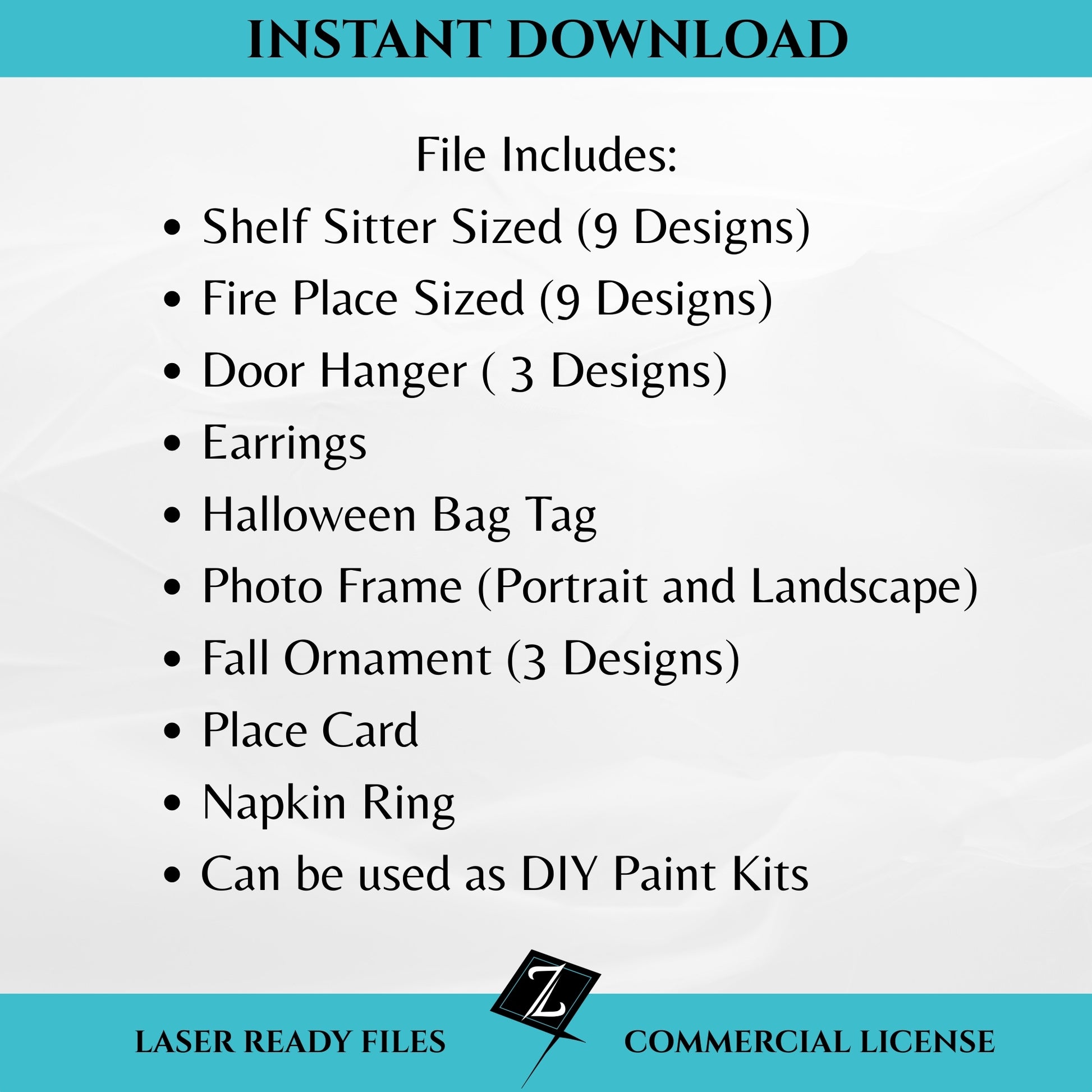 Pumpkin Mega Bundle digital laser files includes items such as shelf sitter pumpkins, fireplace sized pumpkins, door hangers, earrings, bag tag, photo frames, fall ornaments, place cards, napkin rings, and DIY paint kit options. Instant download with commercial license.