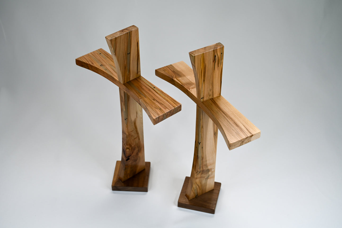 Two Ambrosia Maple Modern Crosses with Maple bases that make great Woodworking Gifts.