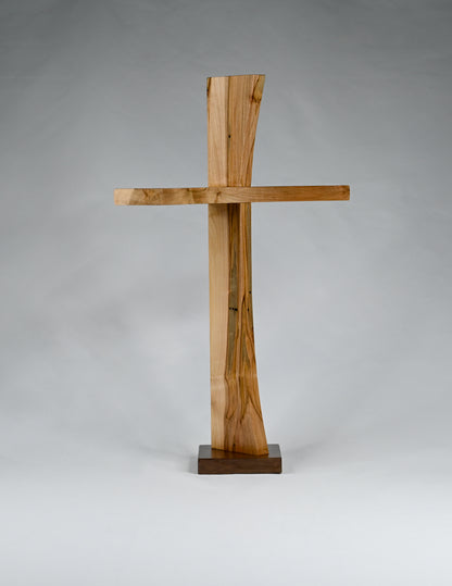 Ambrosia Maple Modern Cross with Maple base. A custom wood gift for the home.