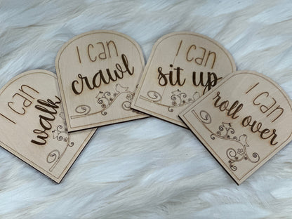 Custom wood gift for a new mom. Wooden milestone cards to show off your baby's milestones.