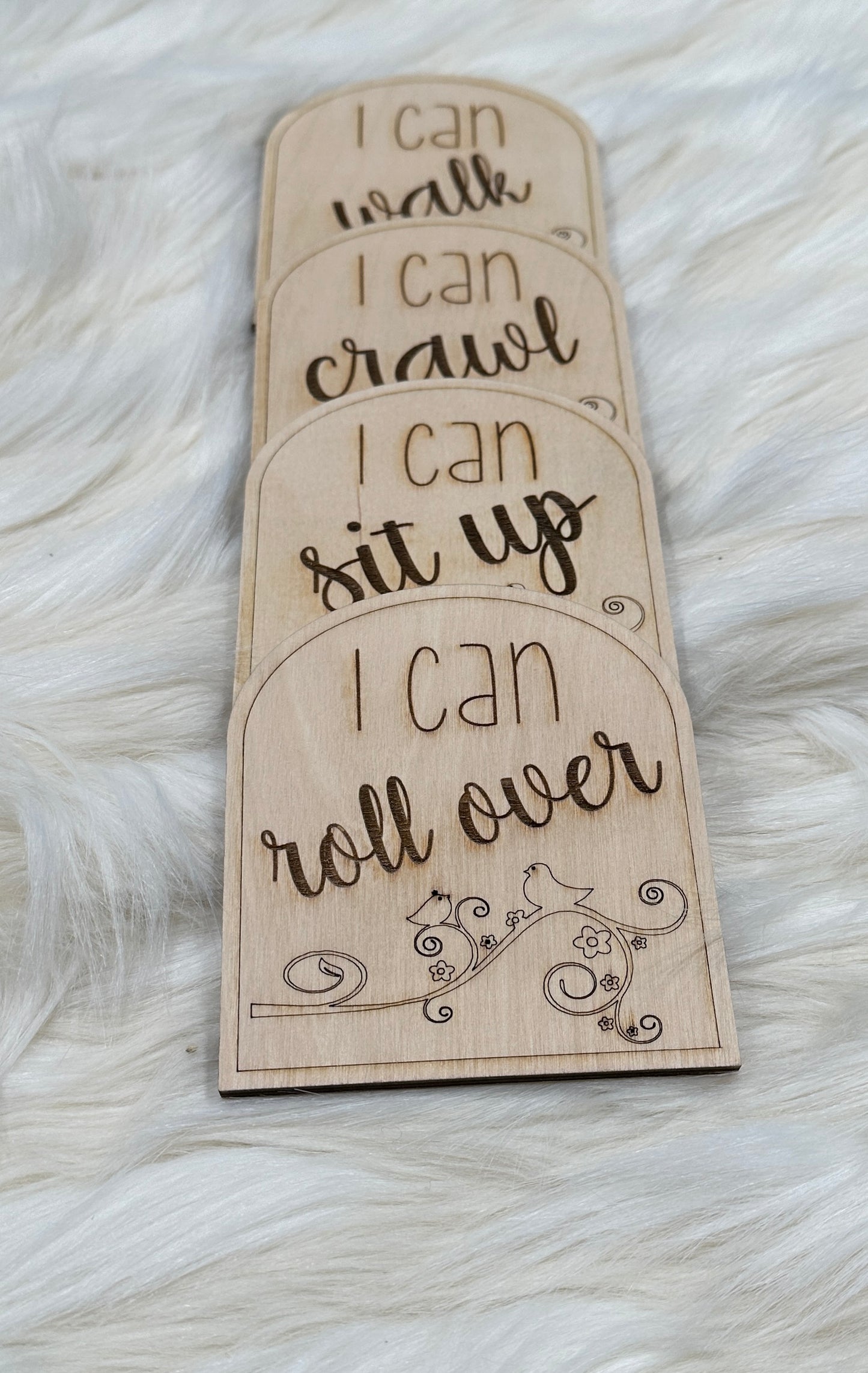 Handmade woodwork gift for baby milestones.