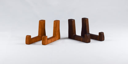 Cherry and walnut cutting board stands to store your handmade cutting boards vertically.