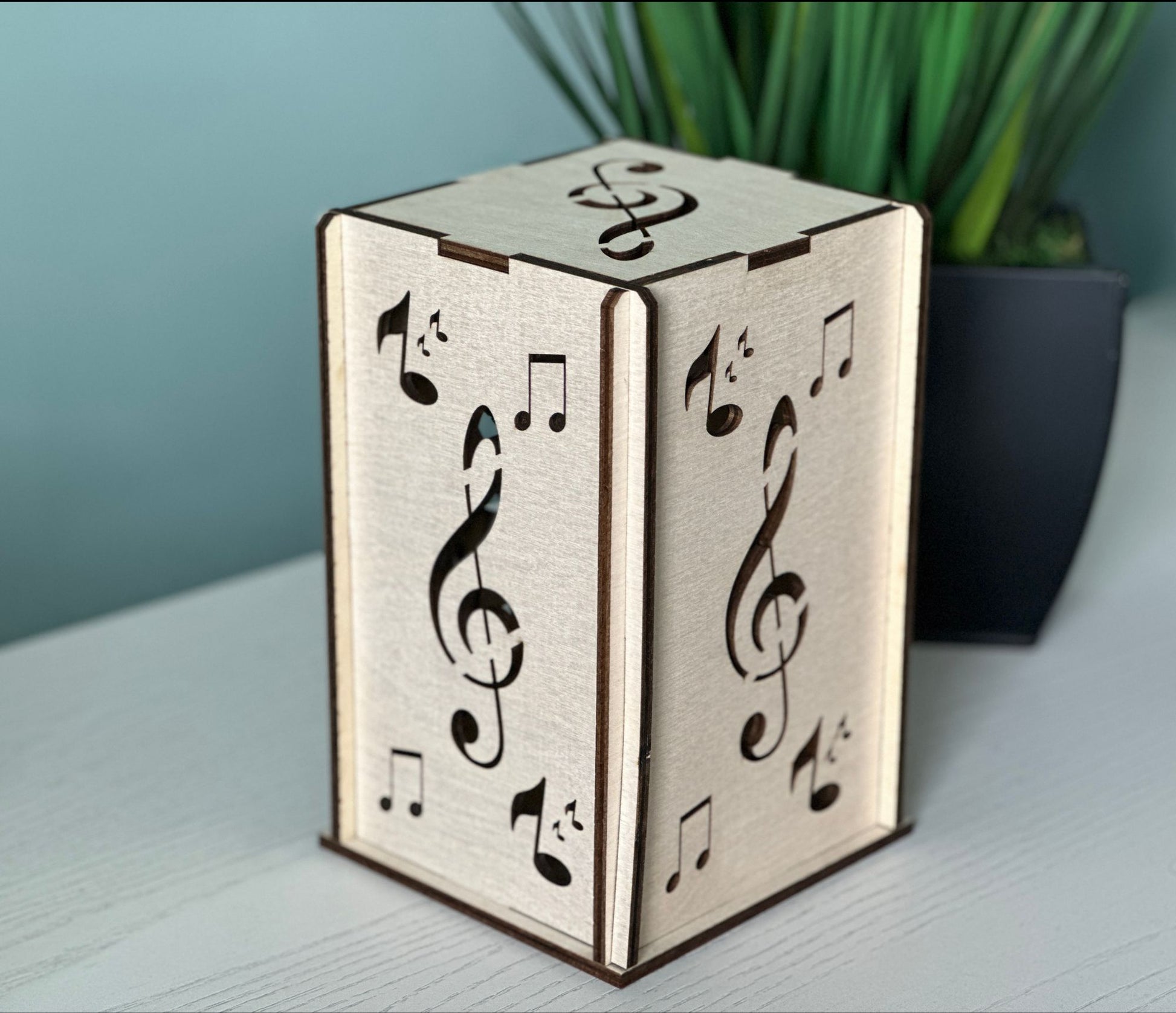 Music note wooden lantern - handmade locally in Georgia.