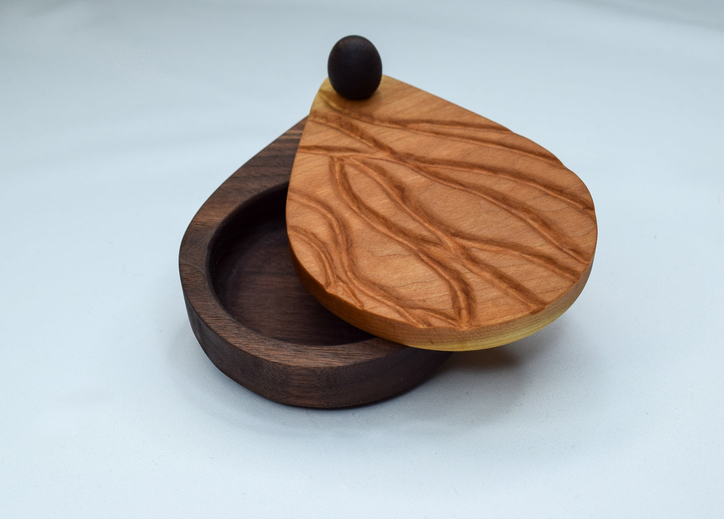 Cherry wood salt cellar that is beautifully handcrafted locally in Georgia.