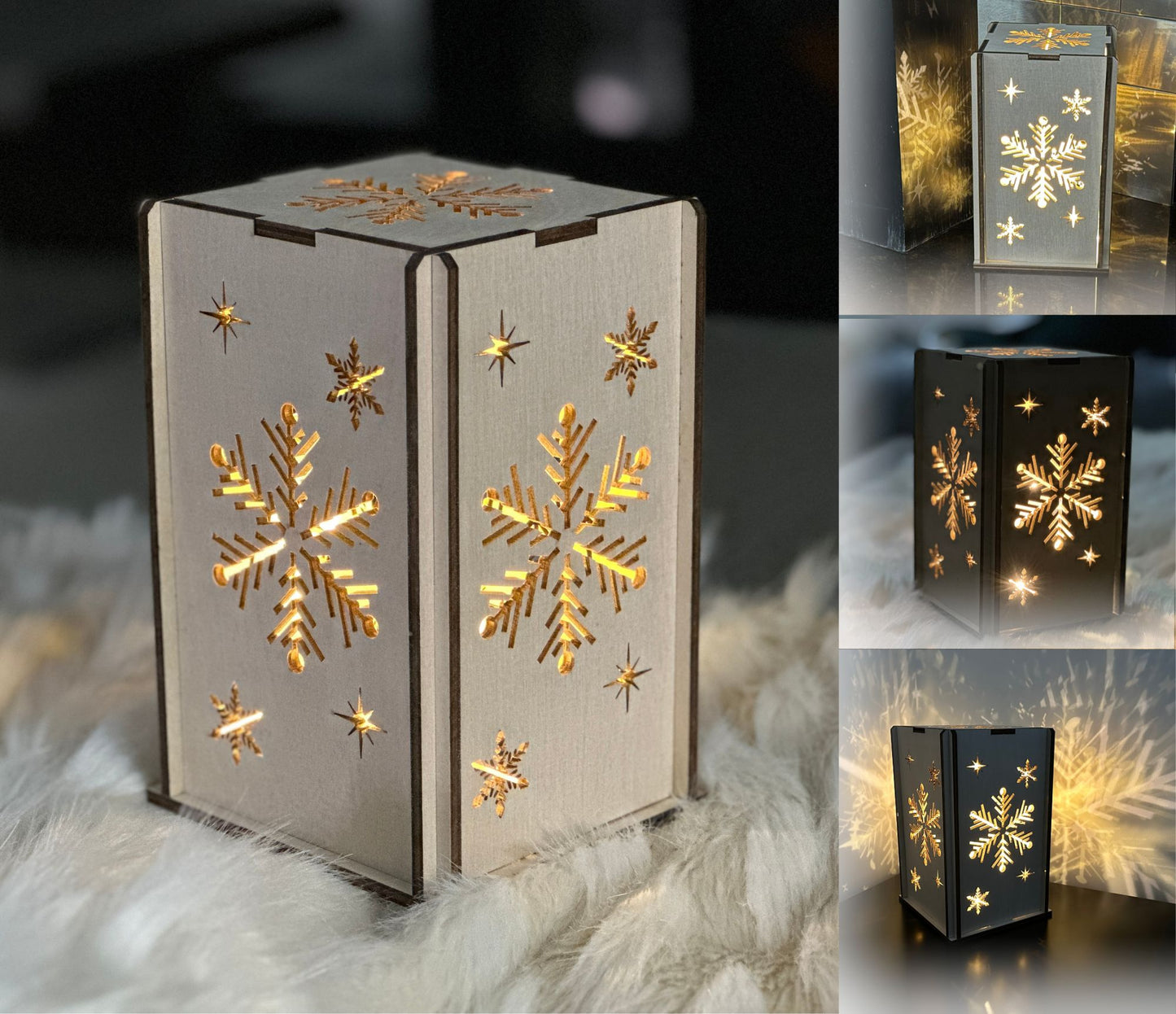 Beautifully handcrafted lantern with an engraved snowflake design.