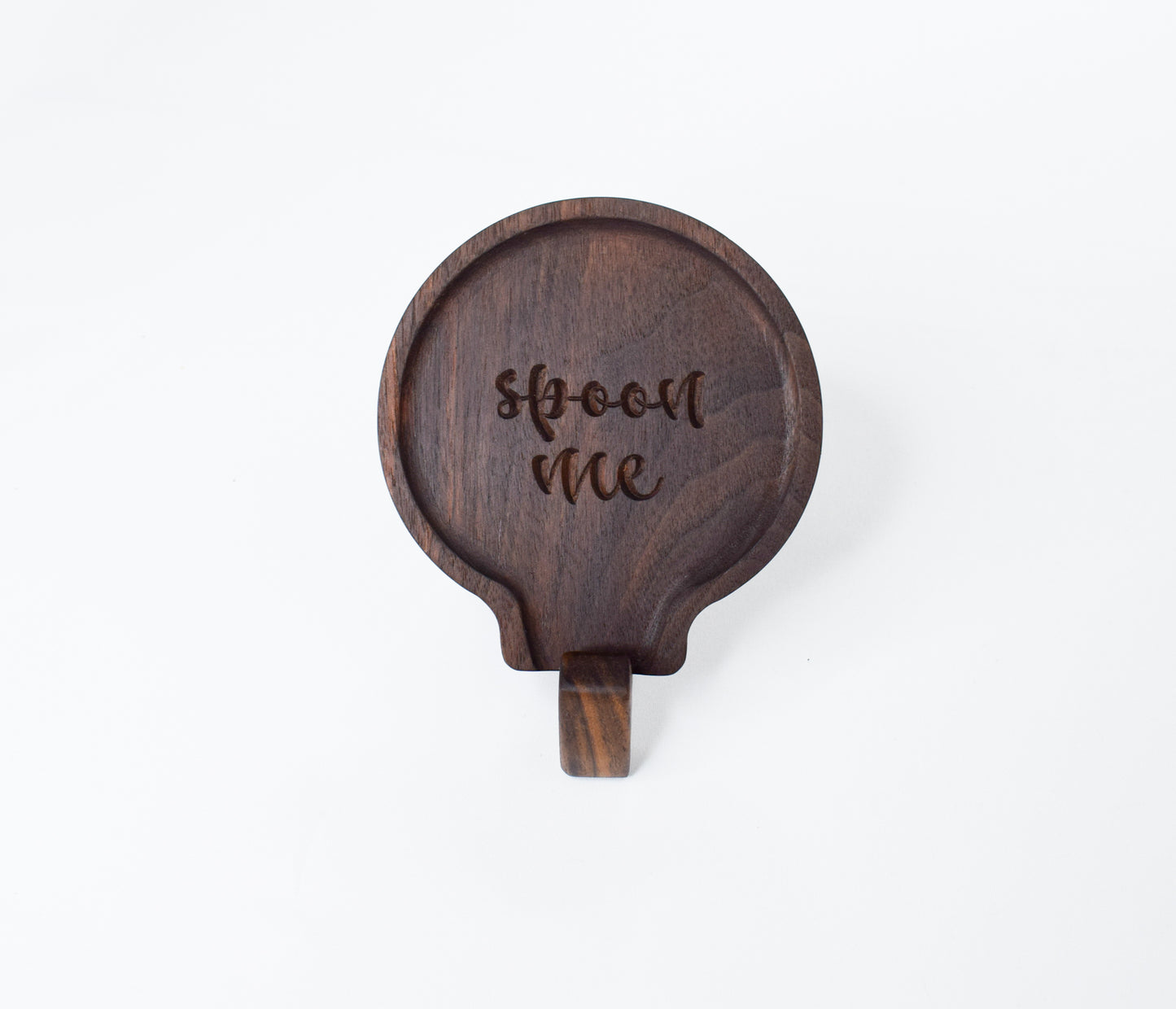 A fun gift idea for those who love to cook - a handmade wooden spoon rest with the saying "spoon me"