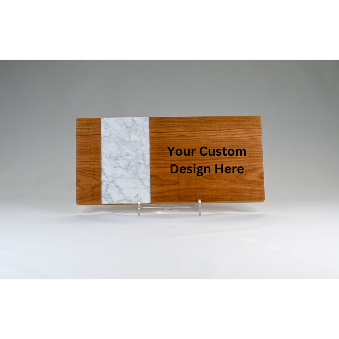 Personalized wood tray accented with Italian marble - add your name or monogram to this handmade serving tray.