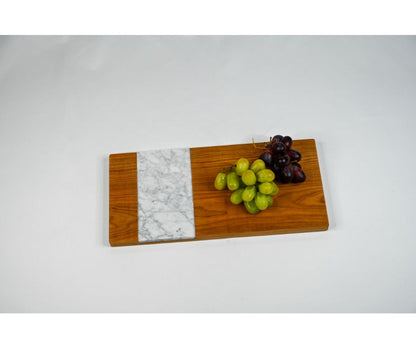 Personalized wood tray. This serving board is made with marble and wood and can be customized with you name, logo, or monogram.